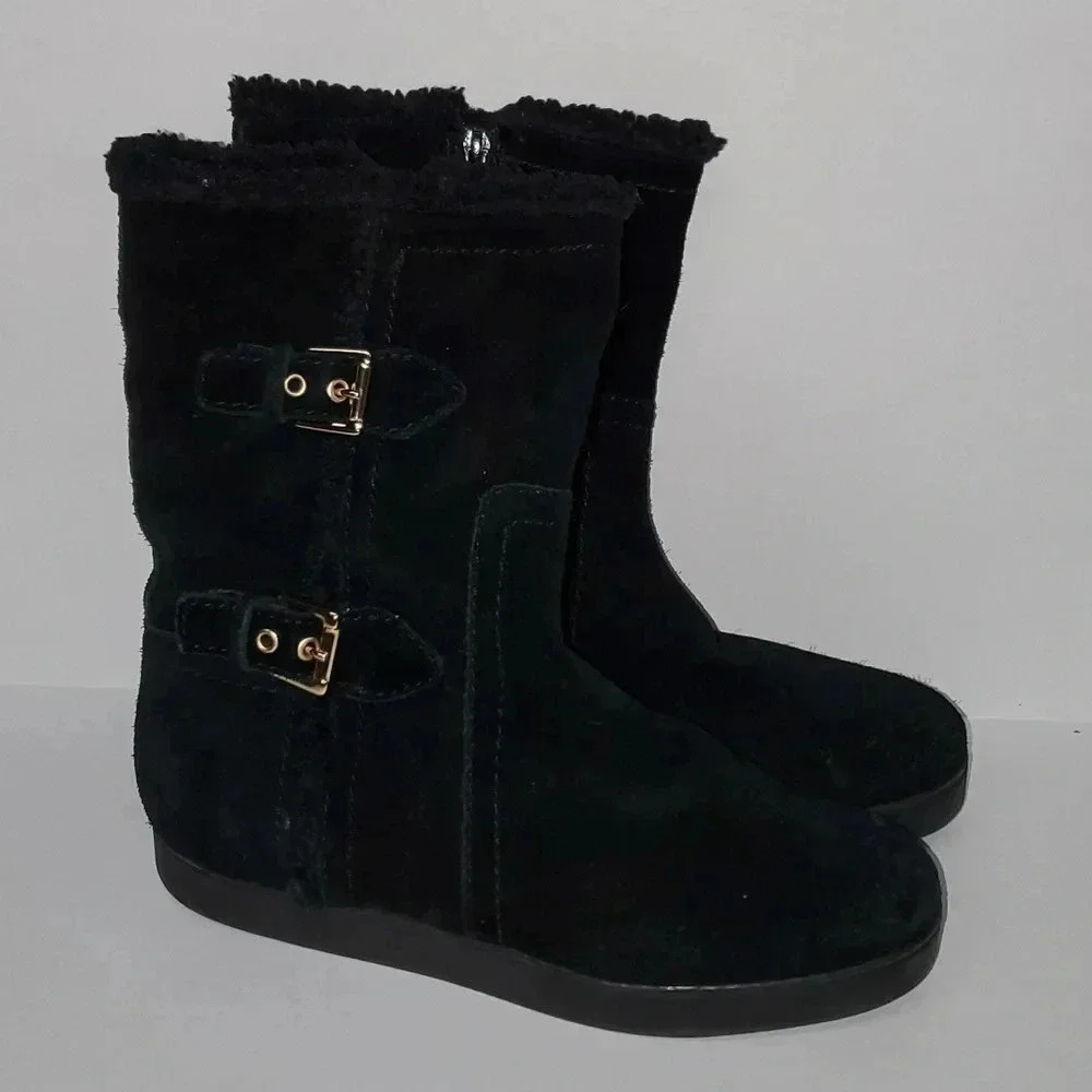 Talbots Tippi Black Suede Faux Fur Winter Boots Size 8